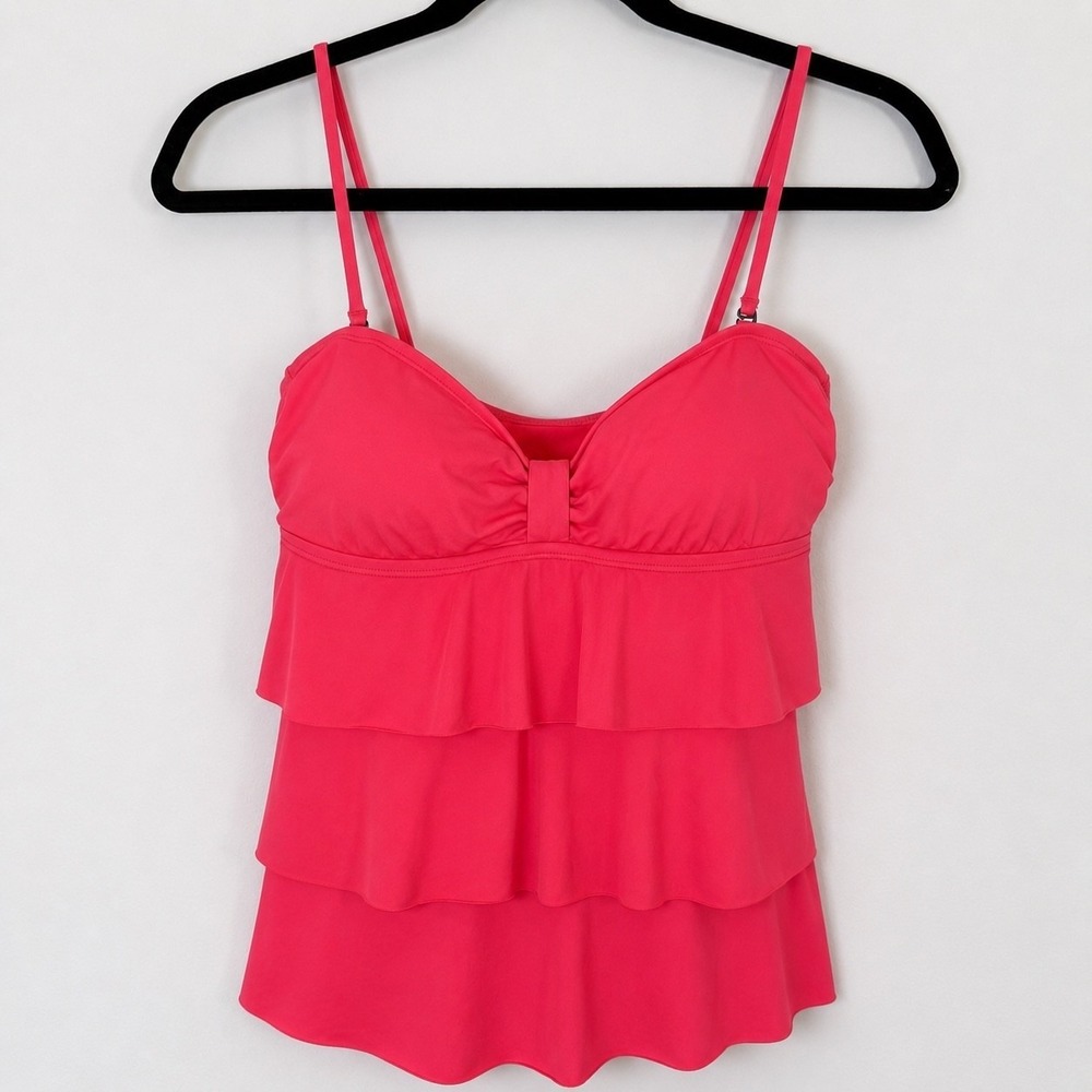 Kenneth Cole Y2K Tankini Tube Tank Top Bathing Suit Swimsuit Ruffle Coral Size S